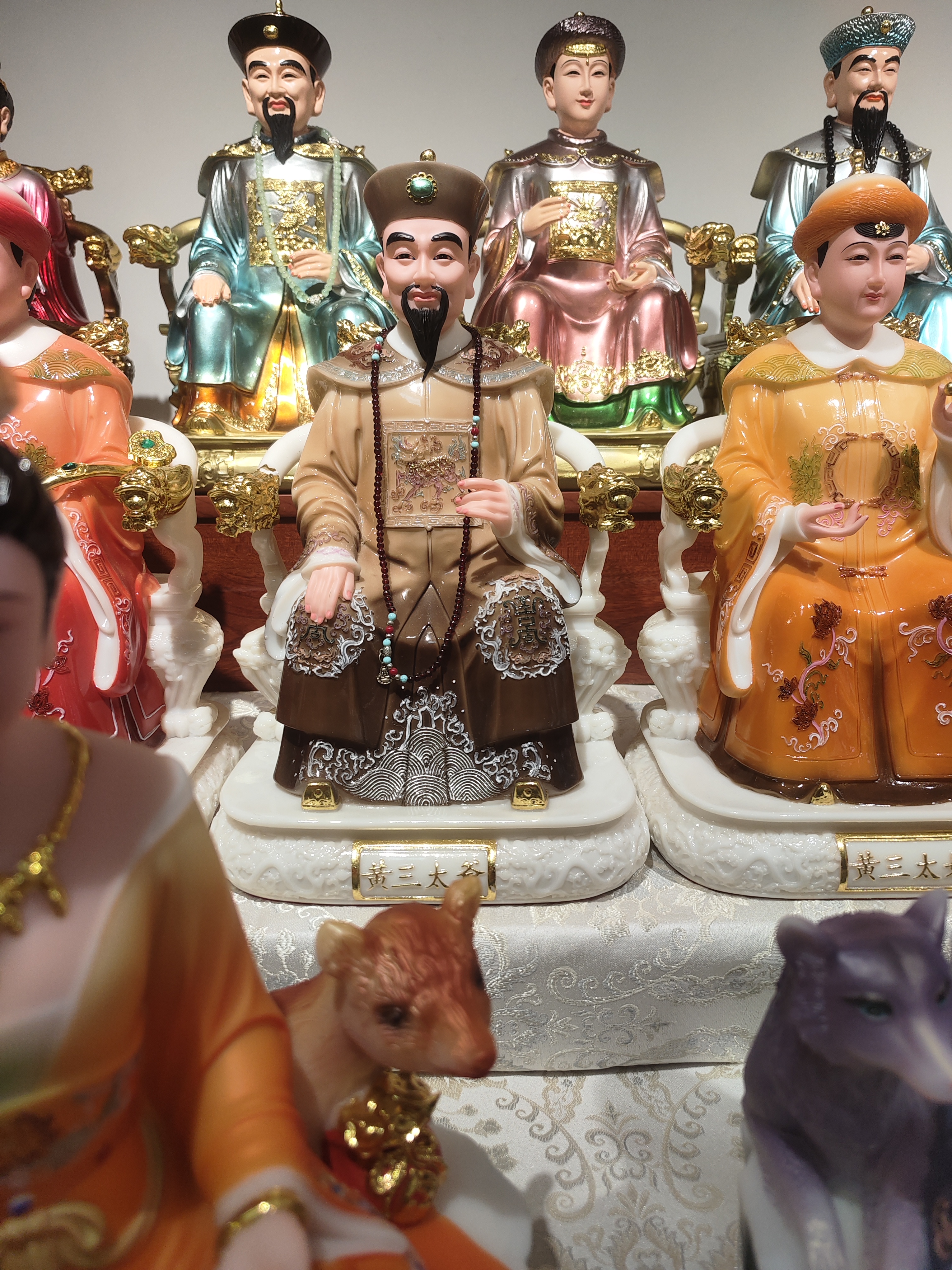 16寸合成汉白玉空心黄三太爷太奶胡三太爷太奶