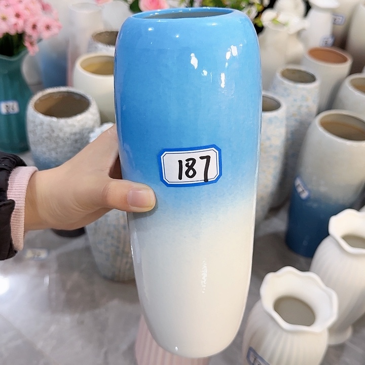 瓶187号蓝白亮釉陶瓷高24厘米微瑕一个