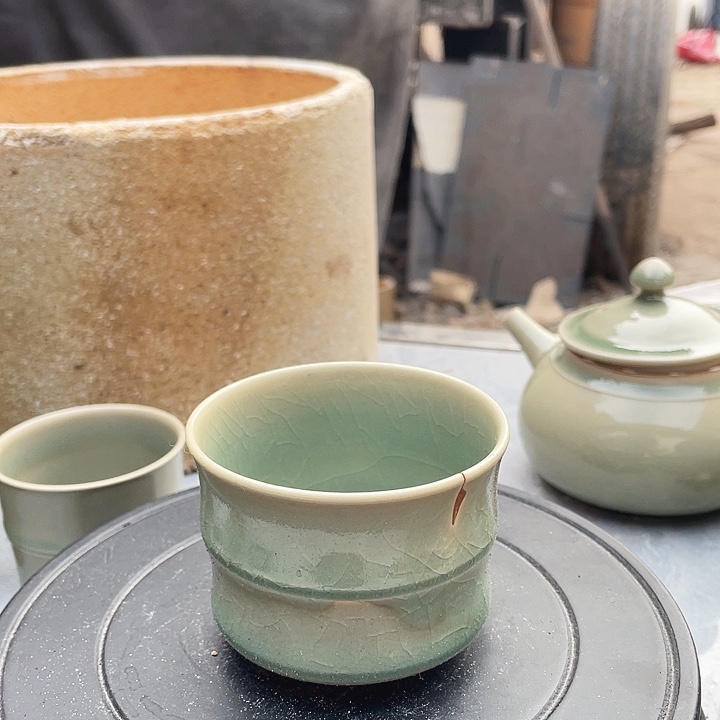 柴烧竹节杯仿古釉