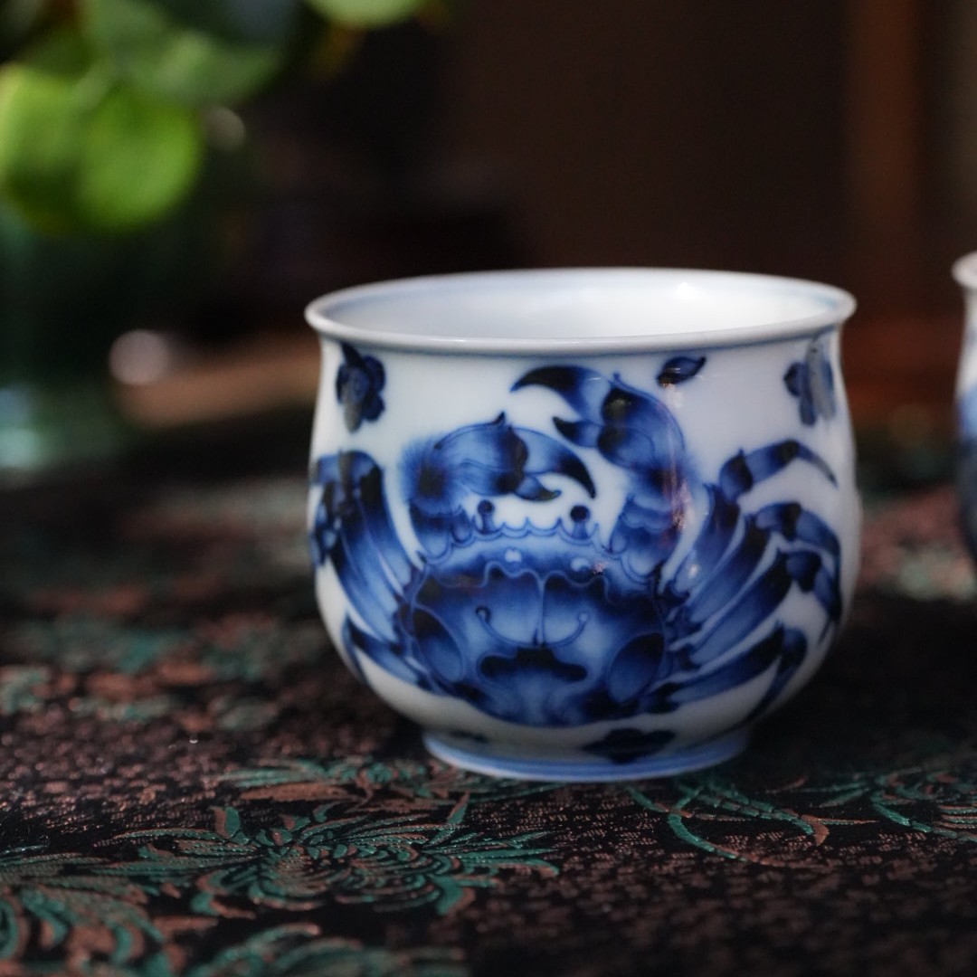 【品遗敬仁】柴窑洪印慕明螃蟹嘟嘟闻香杯100c 口5.3高6.3cm