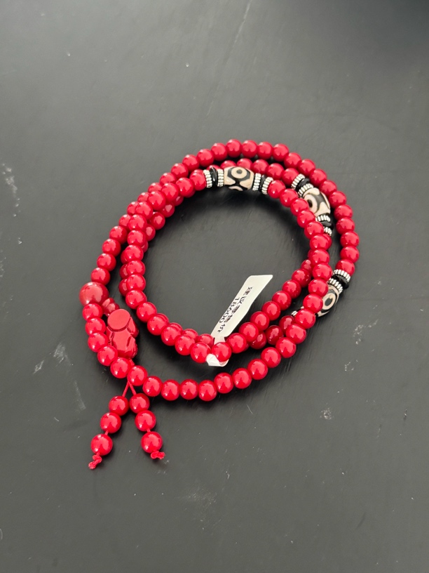 天然辰砂J29 朱砂天珠多圈手串