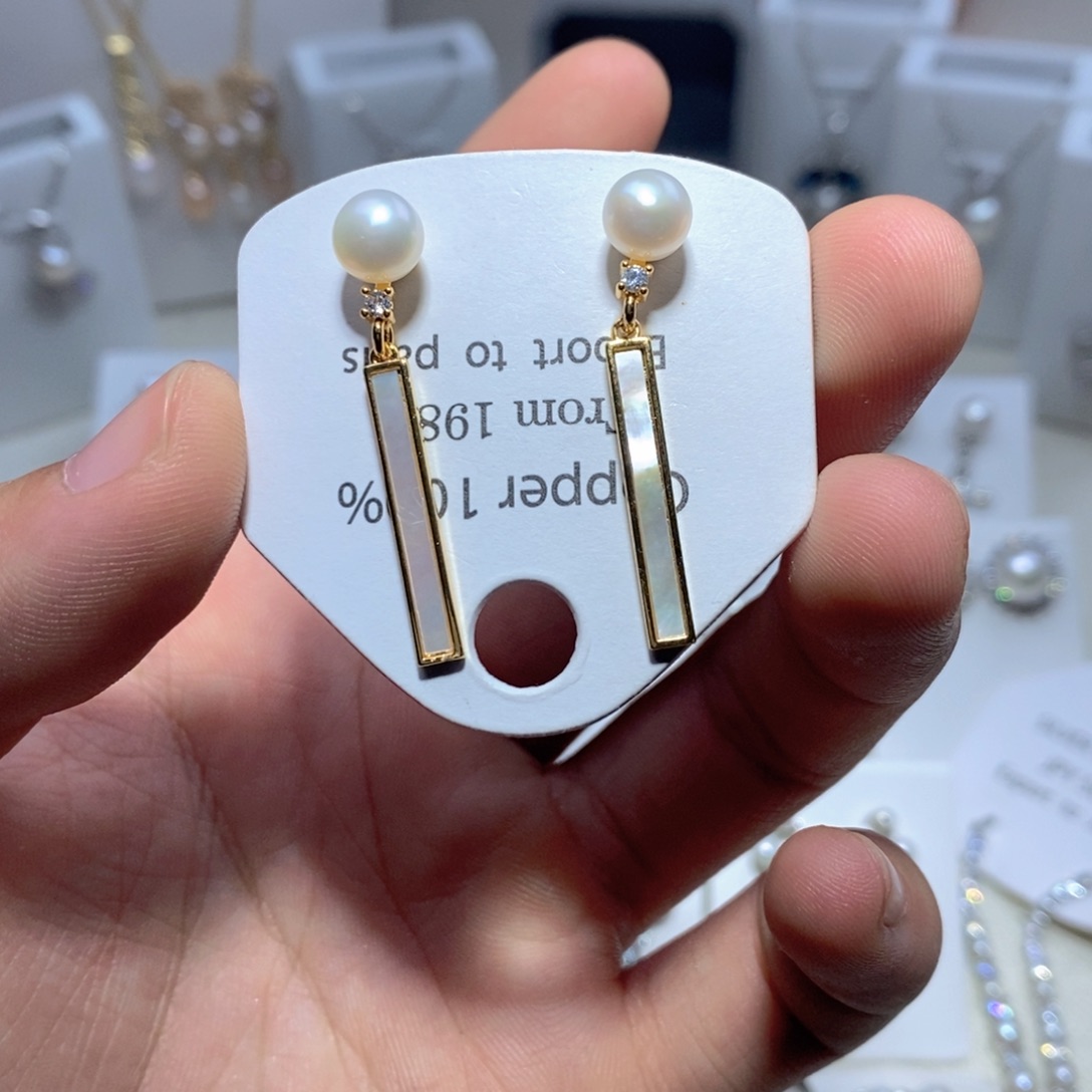 耳饰银S925镶嵌淡水珍珠