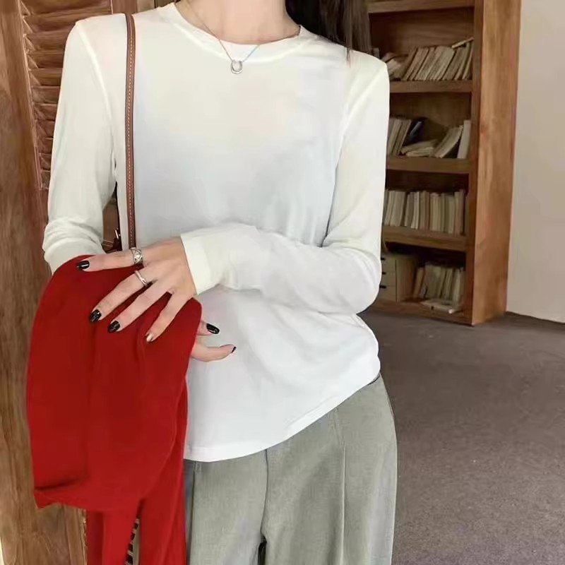 闰熙runxi2025早春新款韩国天丝羊毛百搭长袖T恤衫打底衫女54182