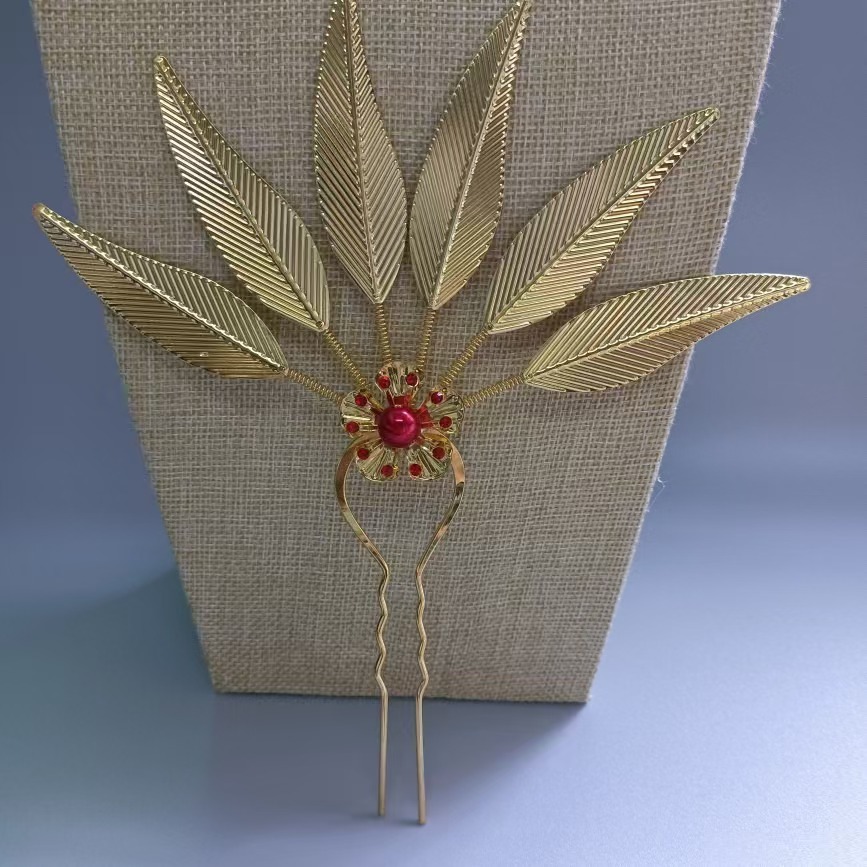 【小芳演绎2店】傣族民族风发钗金色叶子发簪流行饰品节日配饰