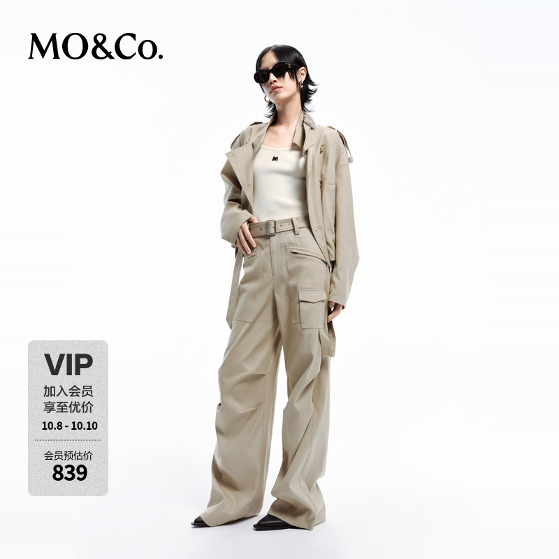 MOCO春大翻领双排扣短款夹克外套MBD1JKTT07