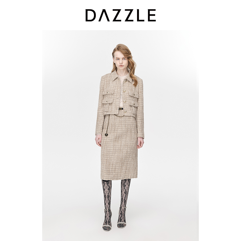 专选DAZZLE地素 半身裙冬季女装小香风设计铅笔裙中裙2H4S303