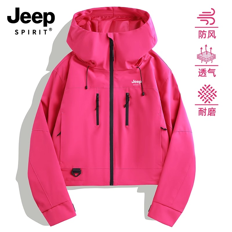 JEEP SPIRIT短款冲锋衣女款2025新款春季小个子单层夹克防风外套