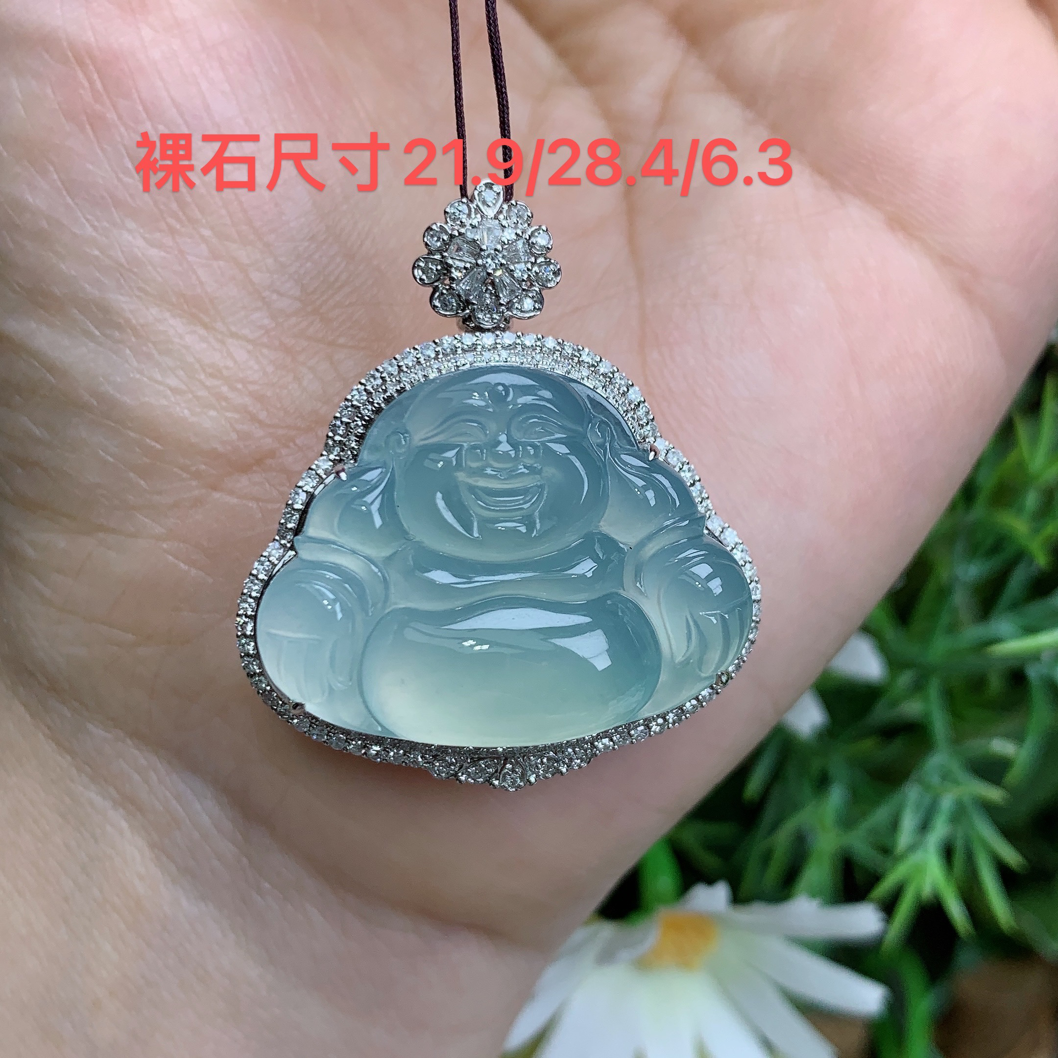 缅甸天然翡翠A货18k一刀切高冰起光底色佛公奋尺寸36/31.5/13.7mm
