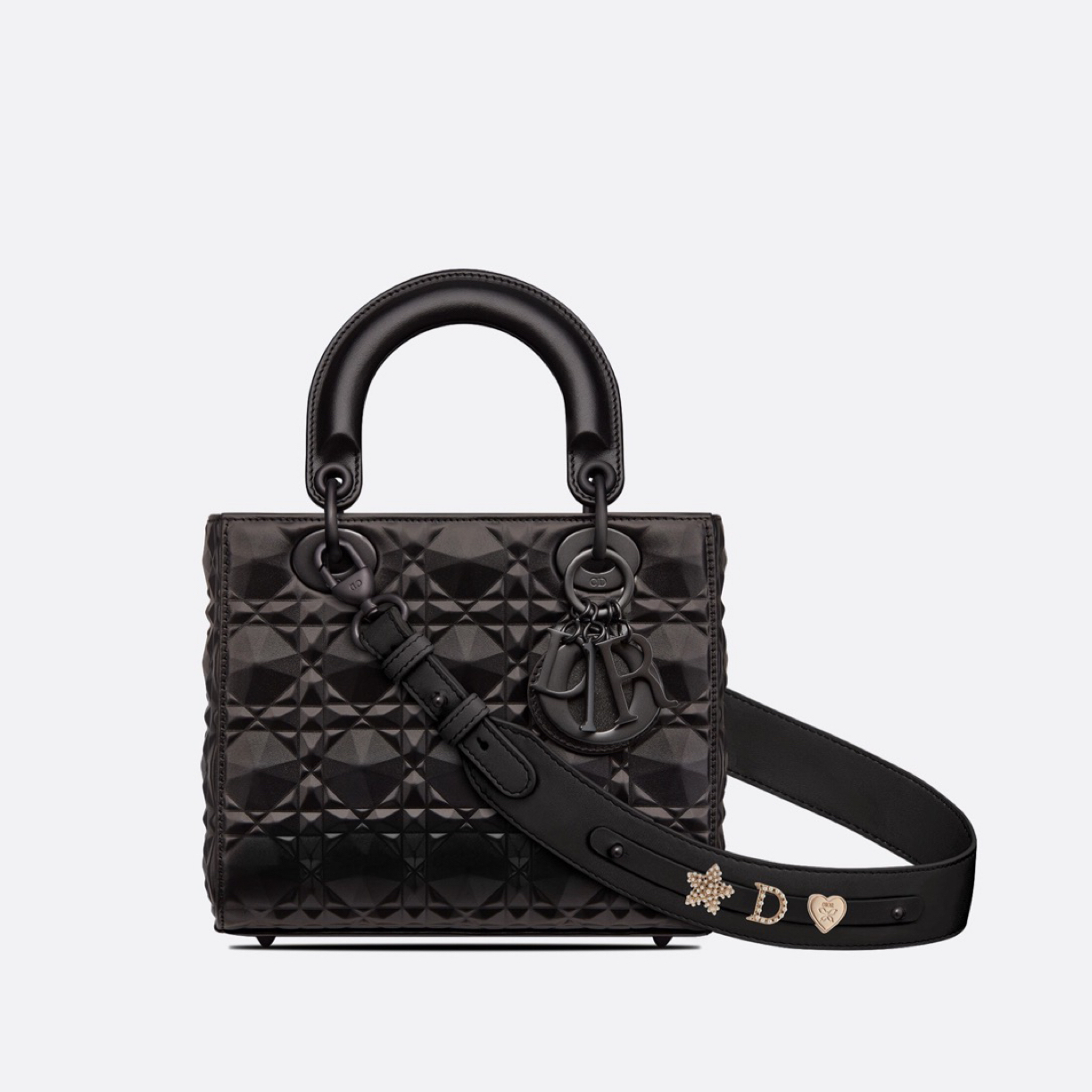 99新 DIOR/迪奥 99新全黑钻花戴妃五格手提斜挎包