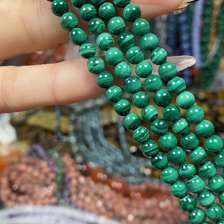 玛瑙/玉髓未镶嵌珠宝半成品天然孔雀石卡5mm一条