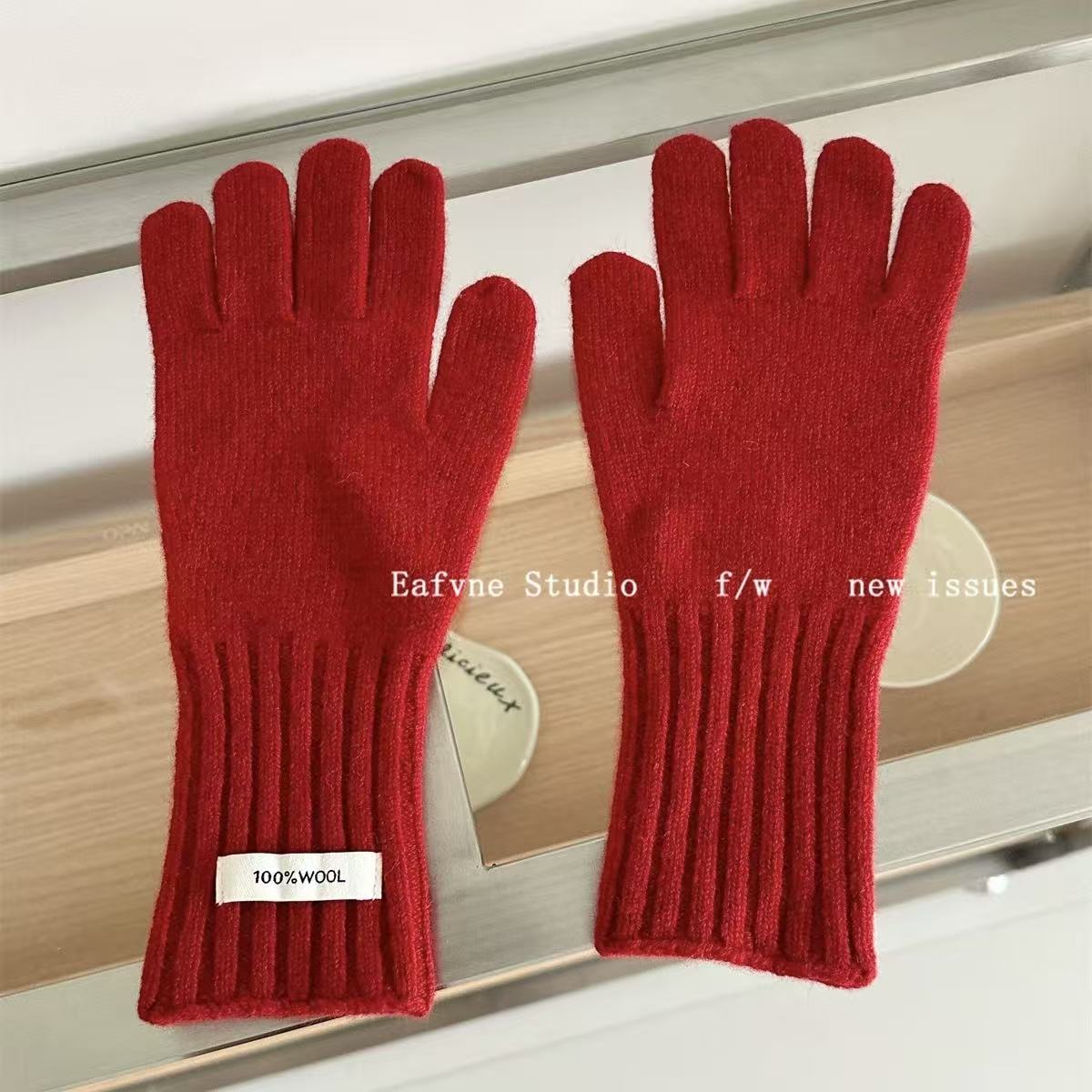 百分百羊毛分指款分指手套男女通用通用手套厚款