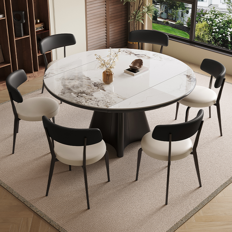 圆形意式方圆伸缩电磁炉餐桌转盘简约风休闲桌家用餐桌