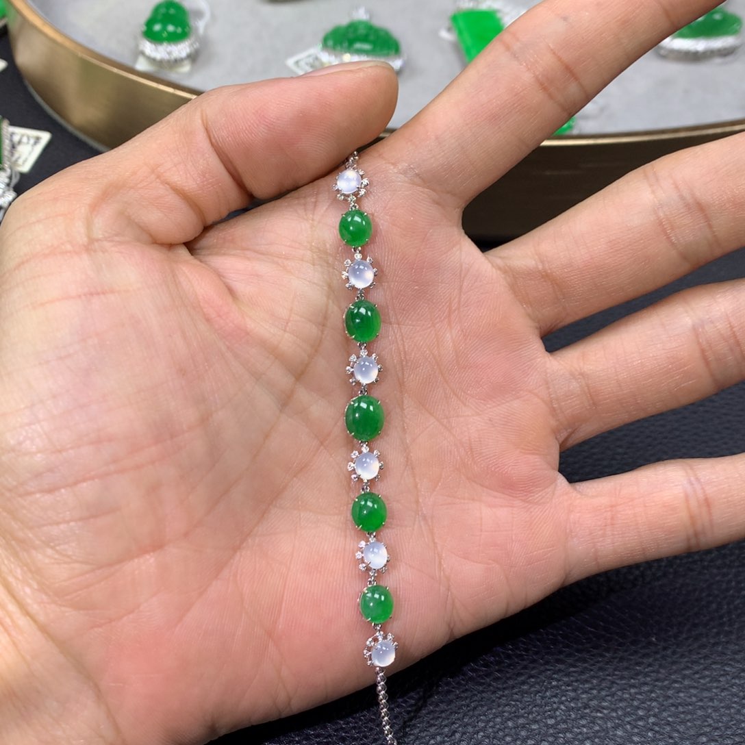 翡翠手链18K金镶嵌翡翠