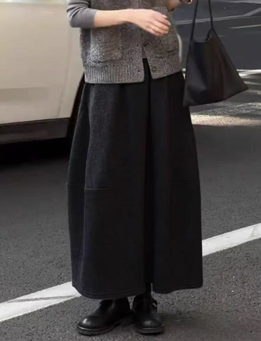 加绒加厚花苞裙2025冬季显瘦高腰宽松常规中长款ins韩版