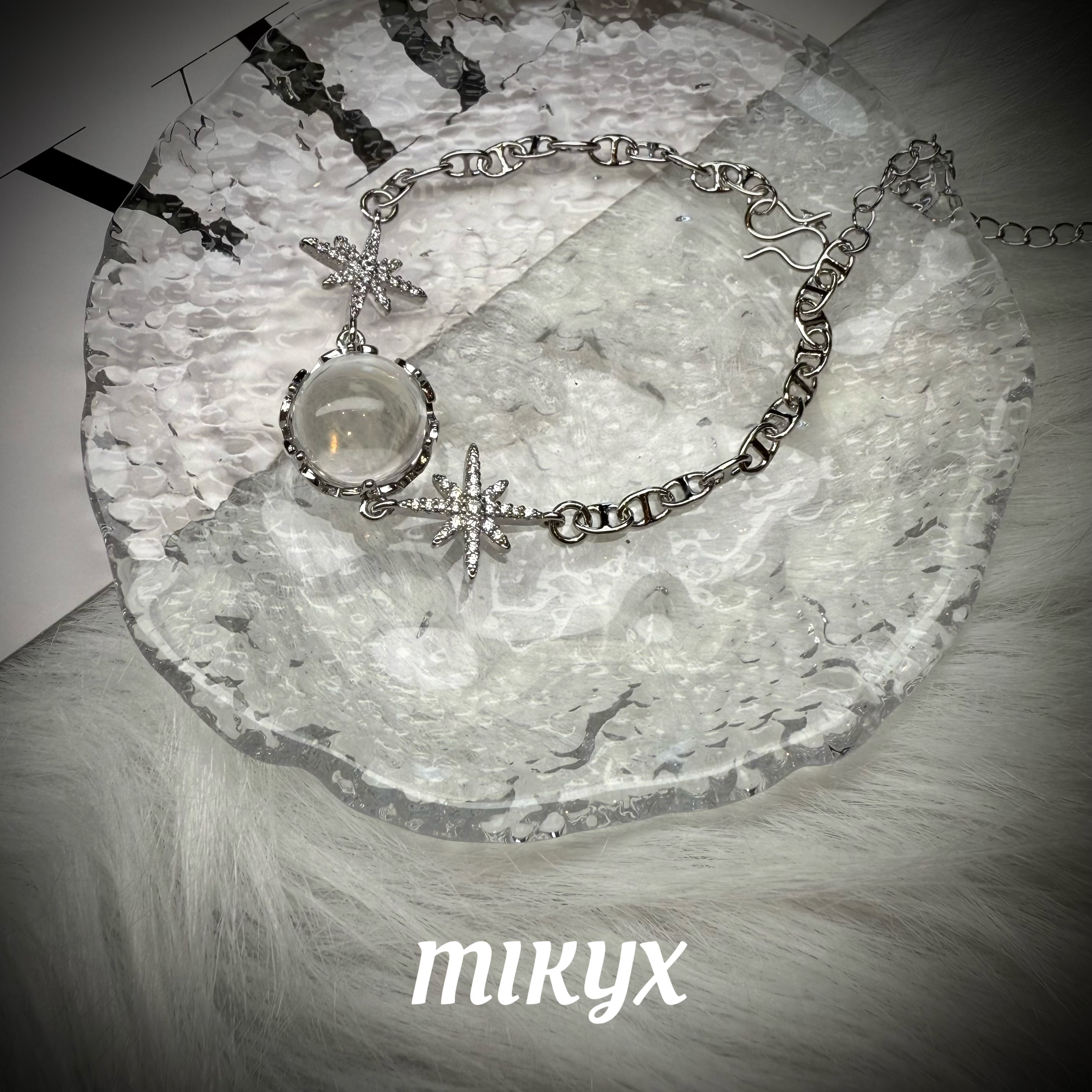 mikyx 铜合金合成锆石手链 芒星镶嵌球球手链A262