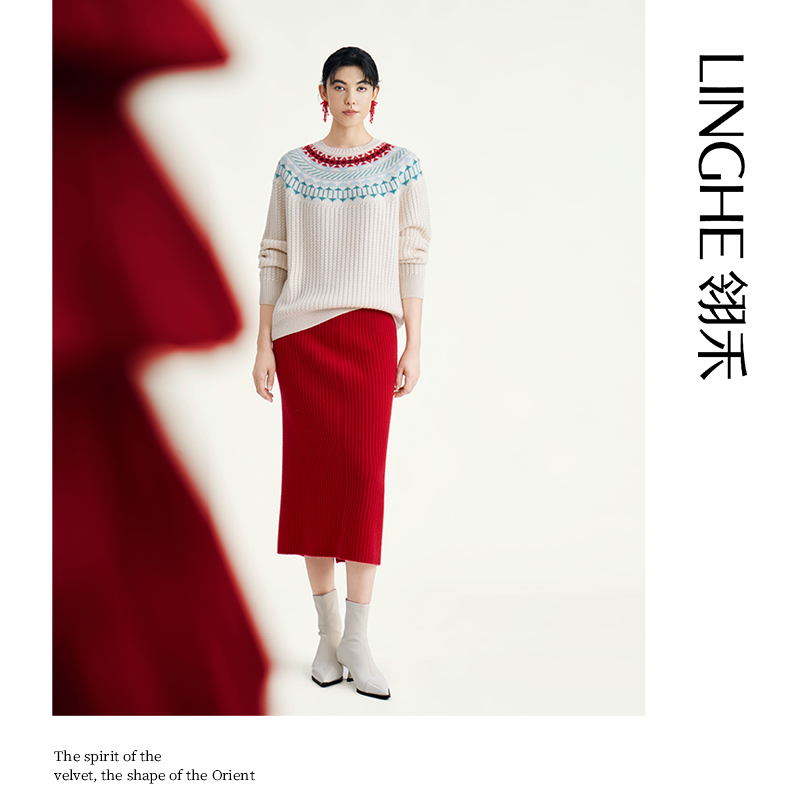 翎禾LINGHE「费尔岛 」-长袖圆领针织套衫70%绵羊毛