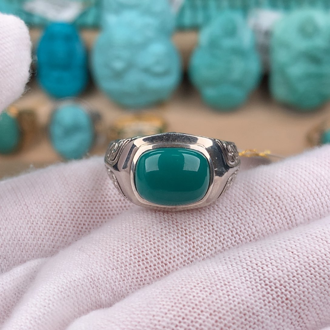 绿松石配饰银S925镶嵌男戒可调节