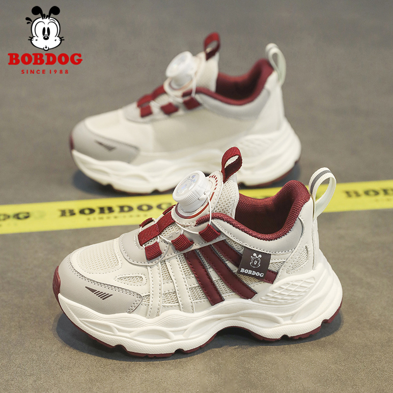 Bobdog/巴布豆2025春季网面透气运动鞋男女童减震软底休闲童鞋