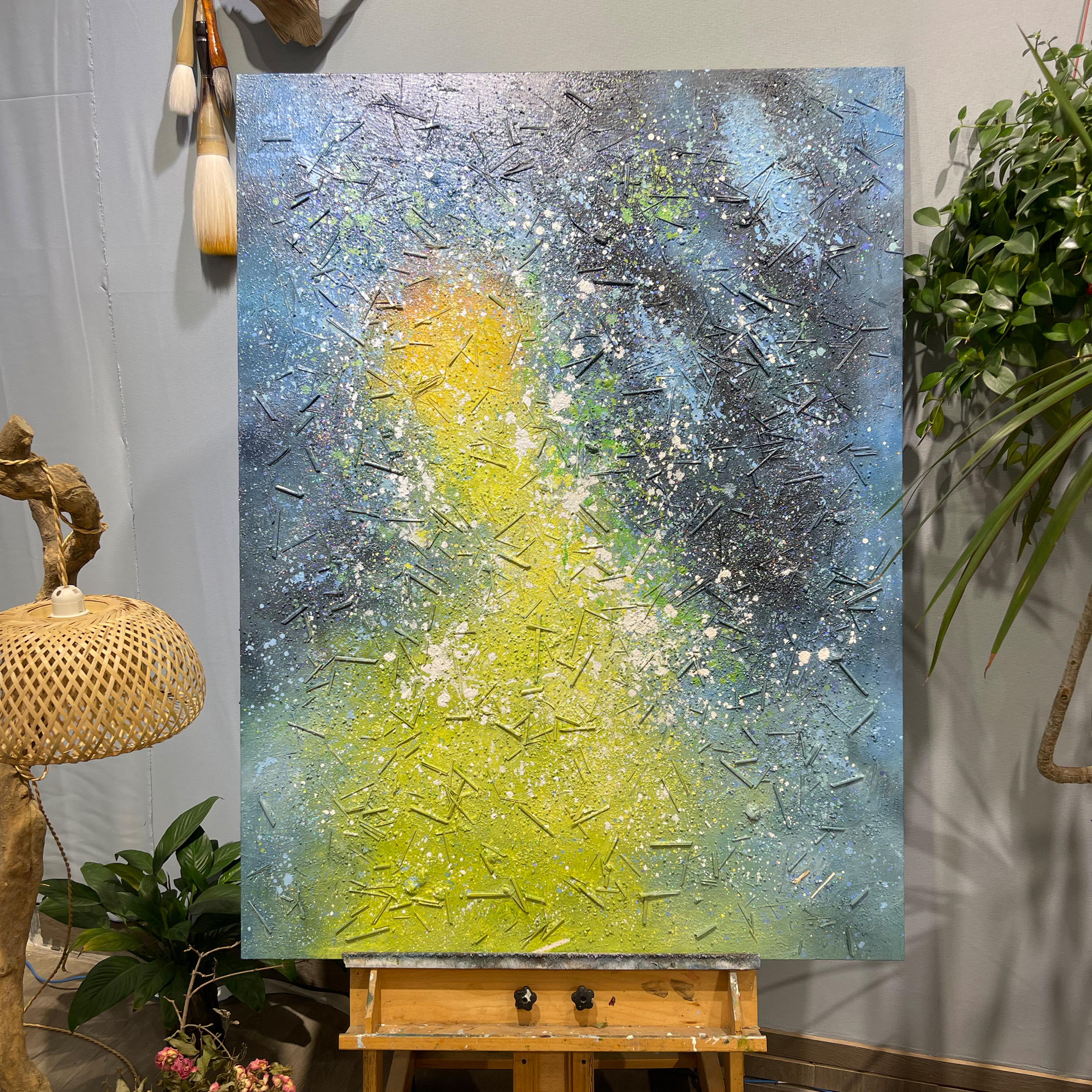 【星空】简约手绘肌理油画客厅抽象装饰画沙发背景玄关落地画