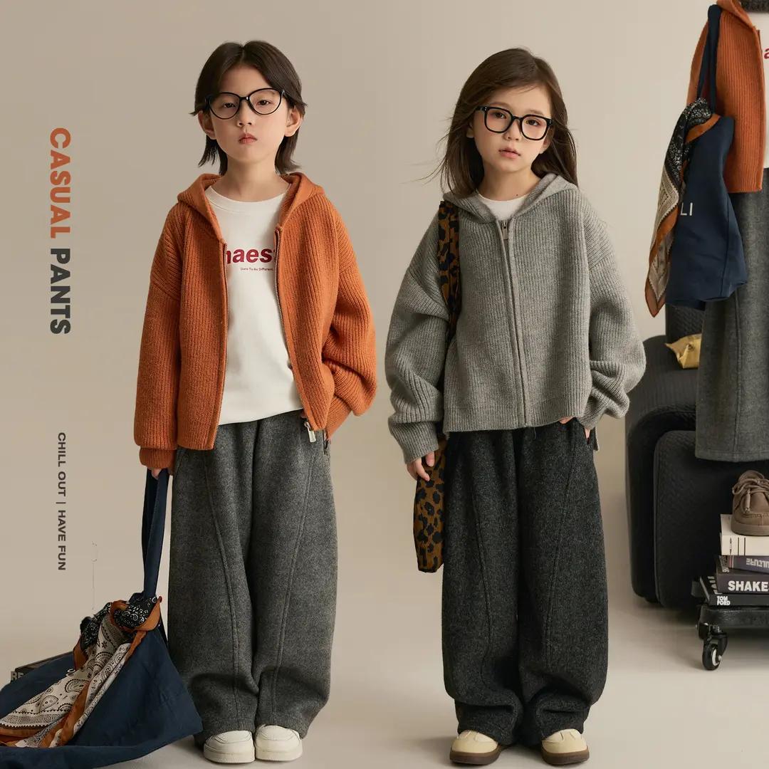 【治愈系】儿童加绒阔腿裤显腿长两穿亲子装弯刀2025裤女童加绒裤子