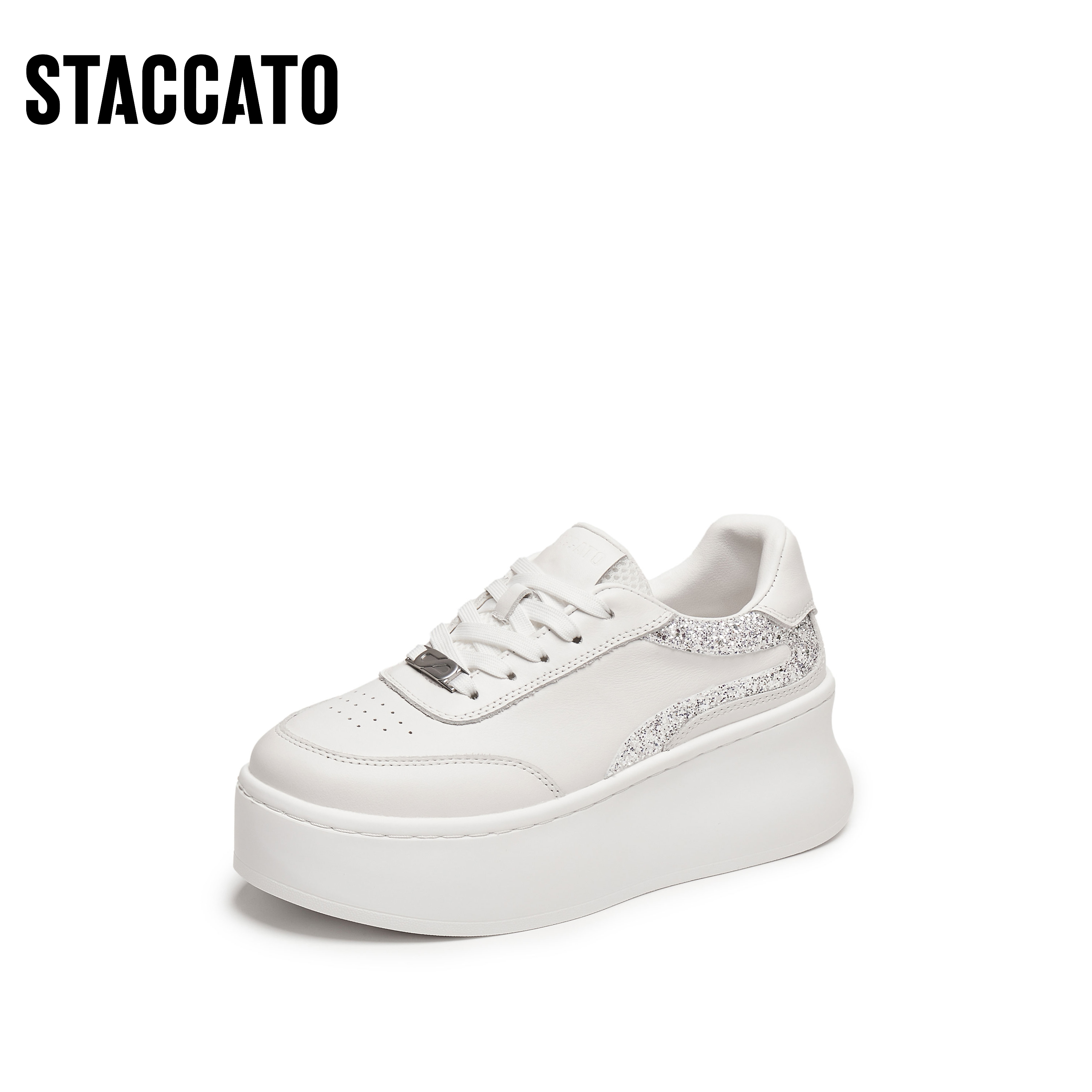 【琥珀流光】思加图2025秋季新款百搭小白鞋厚底增高休闲鞋S0316CM5