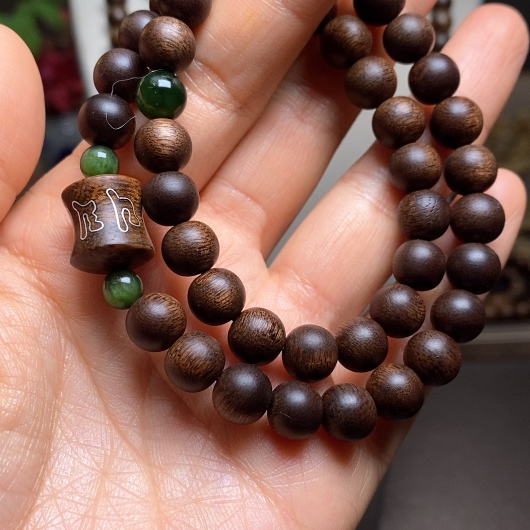 沉香手串自*越南富森古董玉化0.8设计➕竹节沉香木雕