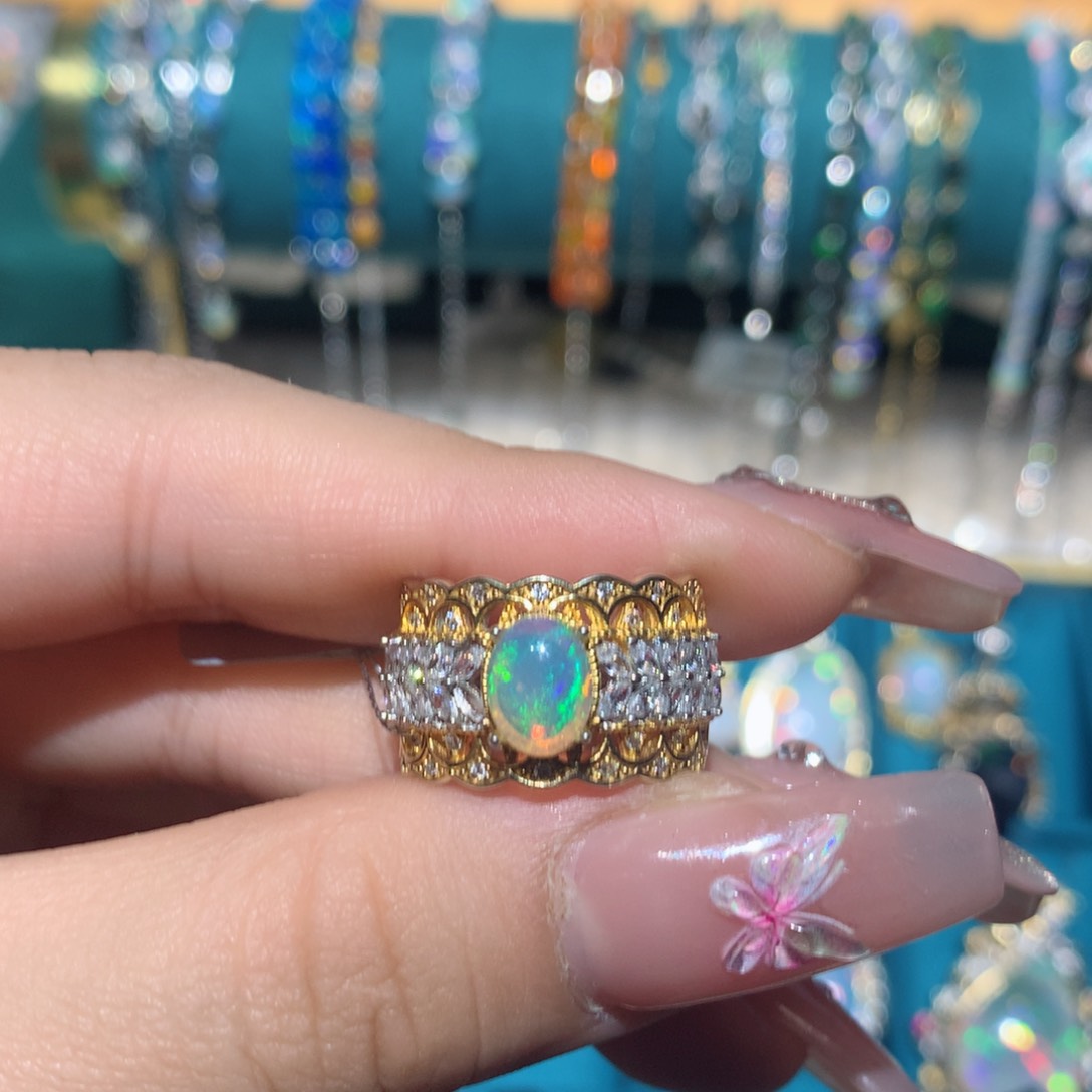 欧泊戒指银S925镶嵌福利