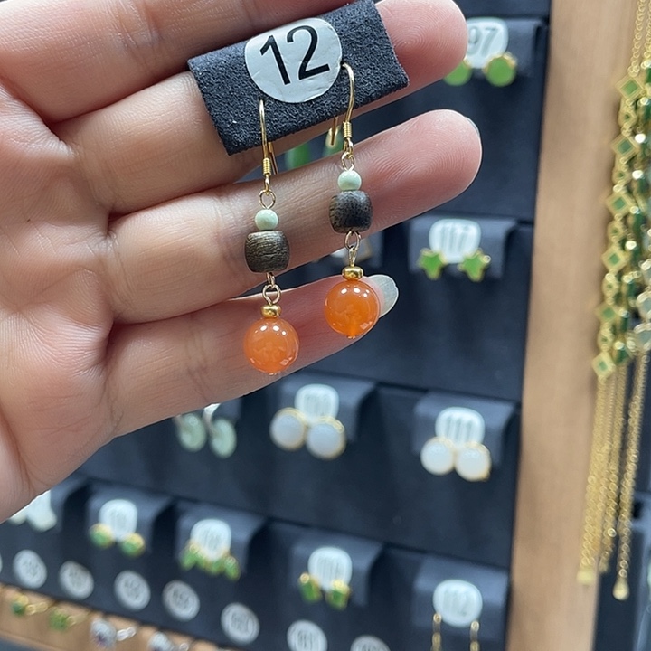 南红玛瑙银S925镶嵌耳饰12