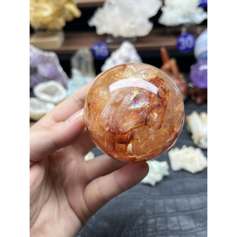 1号卡6锦鲤黄胶花带透碎冰冰彩水晶球