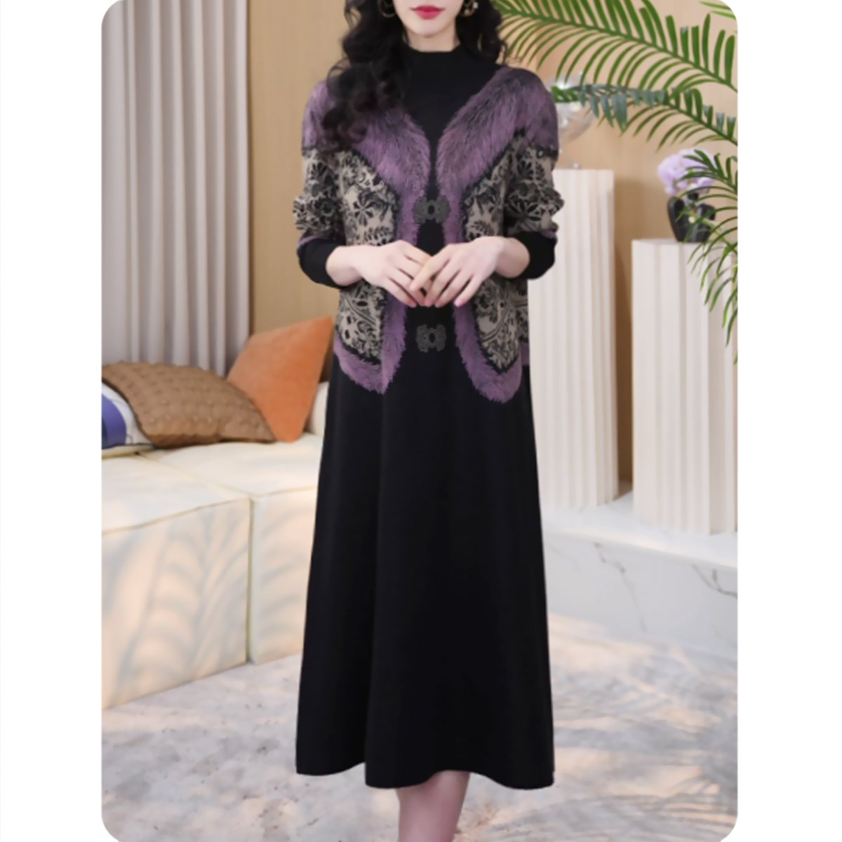 [DTL4]紫韵女士宽松连衣裙中长款毛衣裙气质休闲女装4ZL01251153