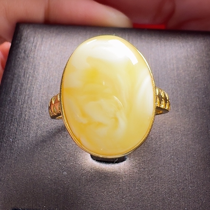 蜜蜡银S925镶嵌戒指戒指