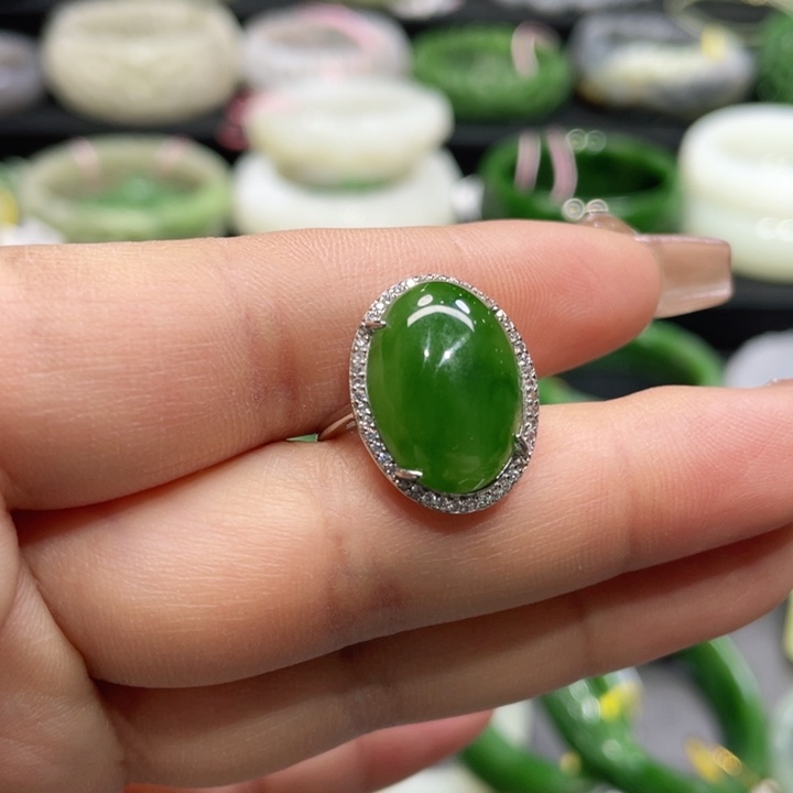 和田玉戒指银S925镶嵌