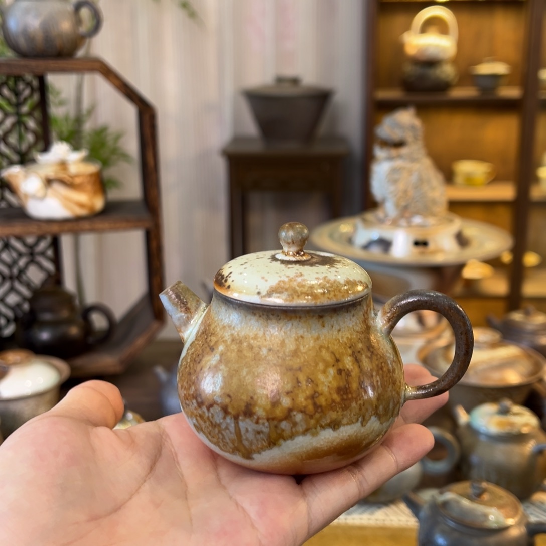 不染柴烧中白梨壶