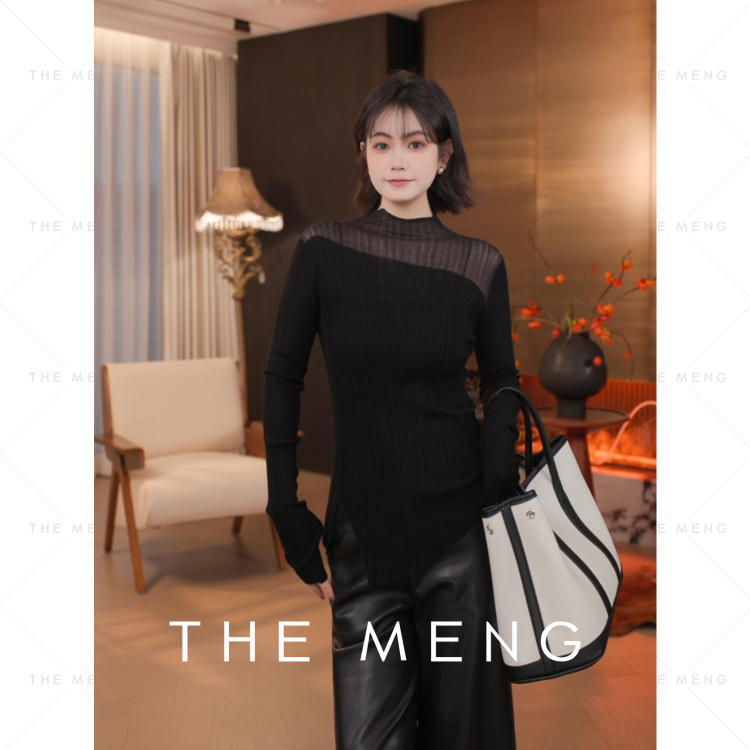 THE MENG【摩卡】60支水溶绵羊毛桑蚕丝毛针织打底衫#M253E1410 LZ