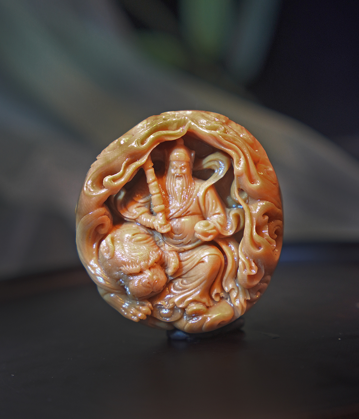 天然猛犸牙/手工雕刻作品/赵公明/特色咖料/文玩收藏