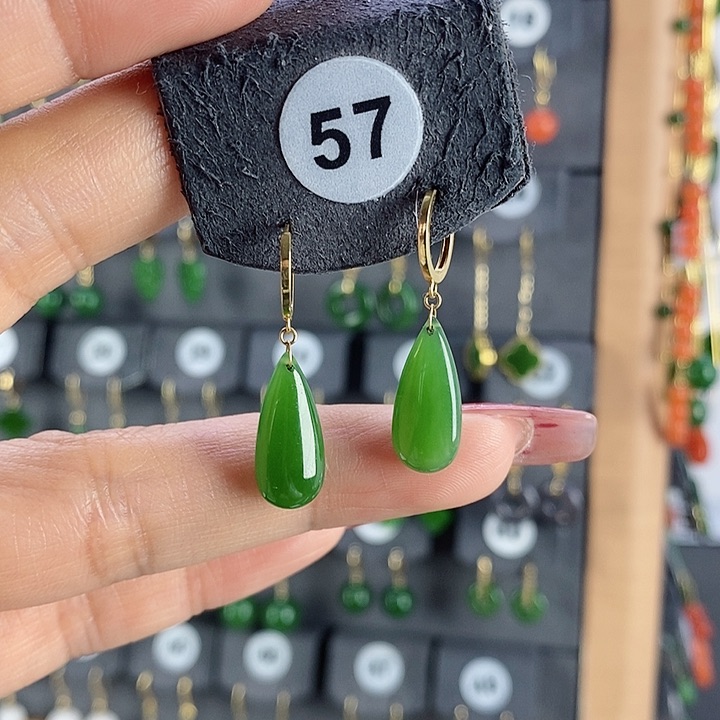 和田玉耳饰18K金镶嵌