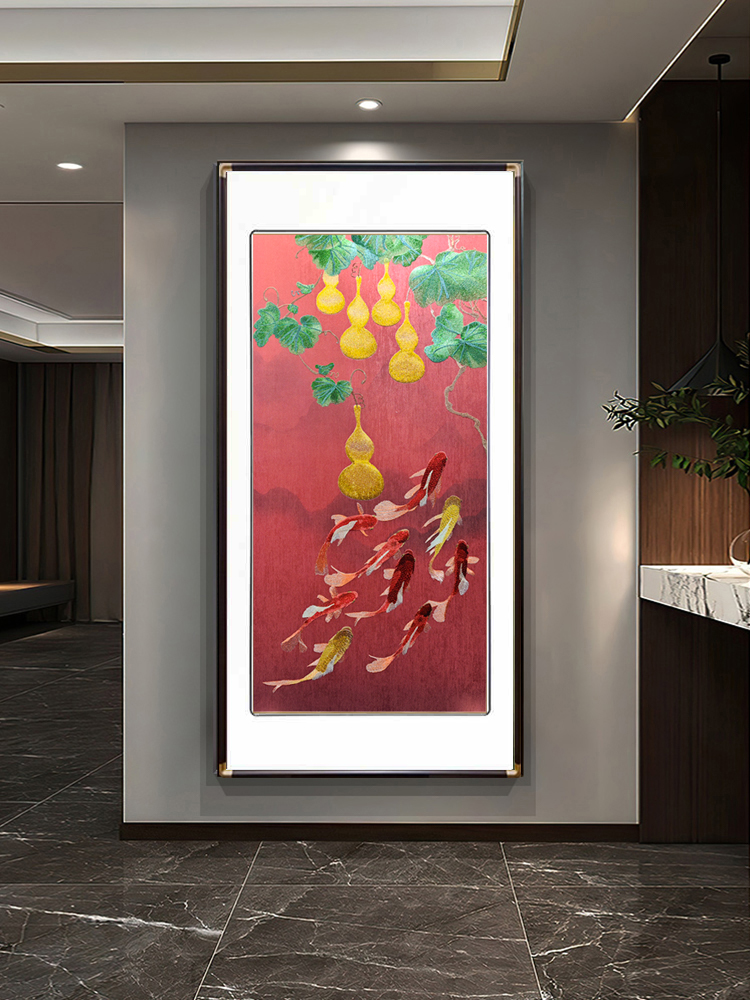 2024高端织锦绣鸿福九鱼玄关装饰画入户九鱼图