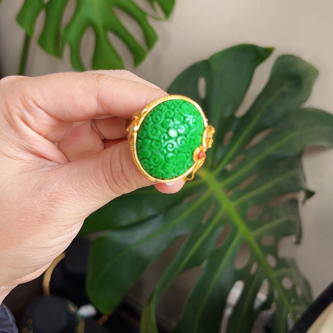 【闪购商品】翡翠戒指银S925镀金镶嵌 福利
