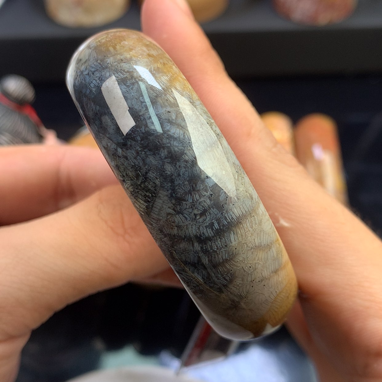 【闪购商品】硅化珊瑚（珊瑚玉）未镶嵌颈饰7号52.7圈黑虫