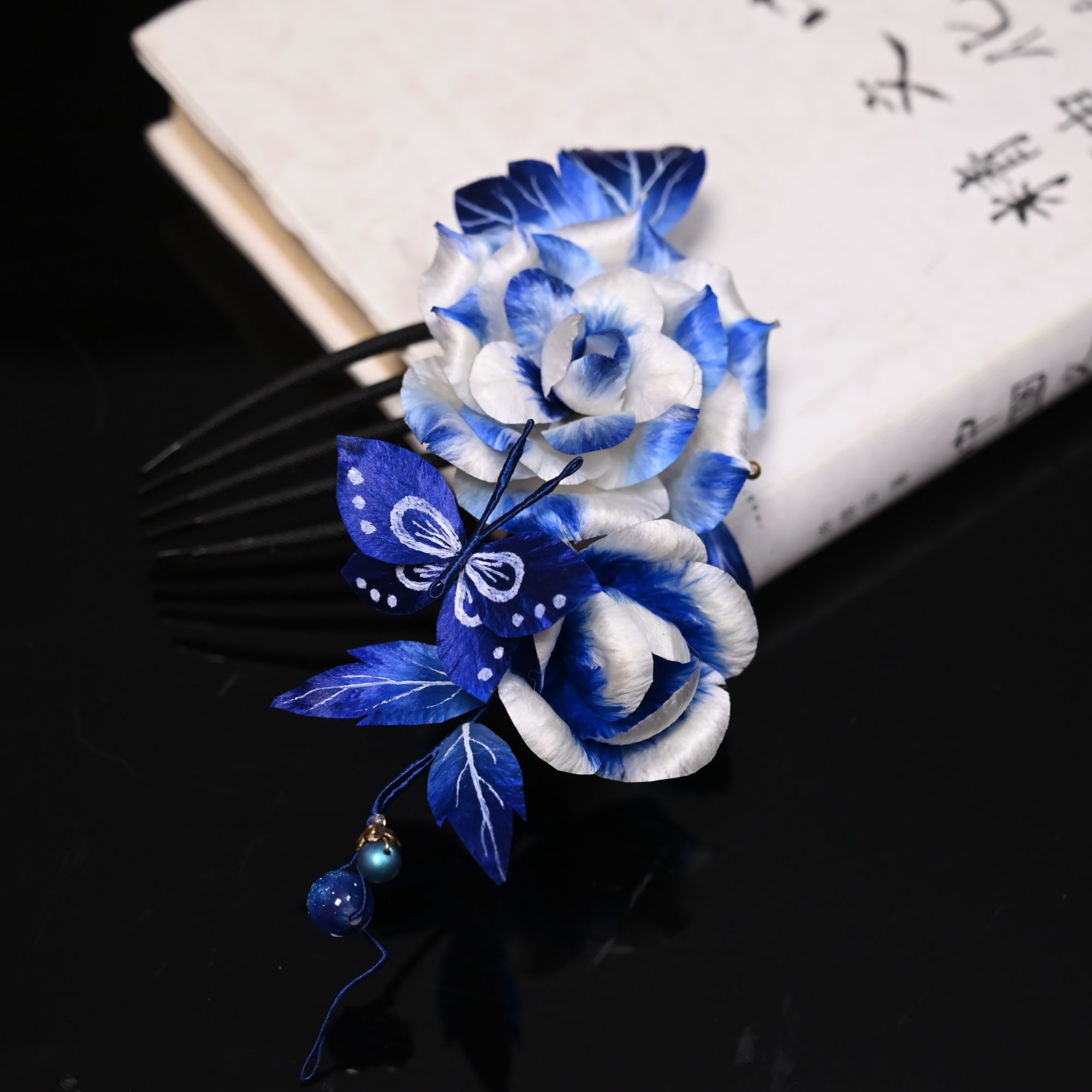 【青花瓷】手工绒花插梳