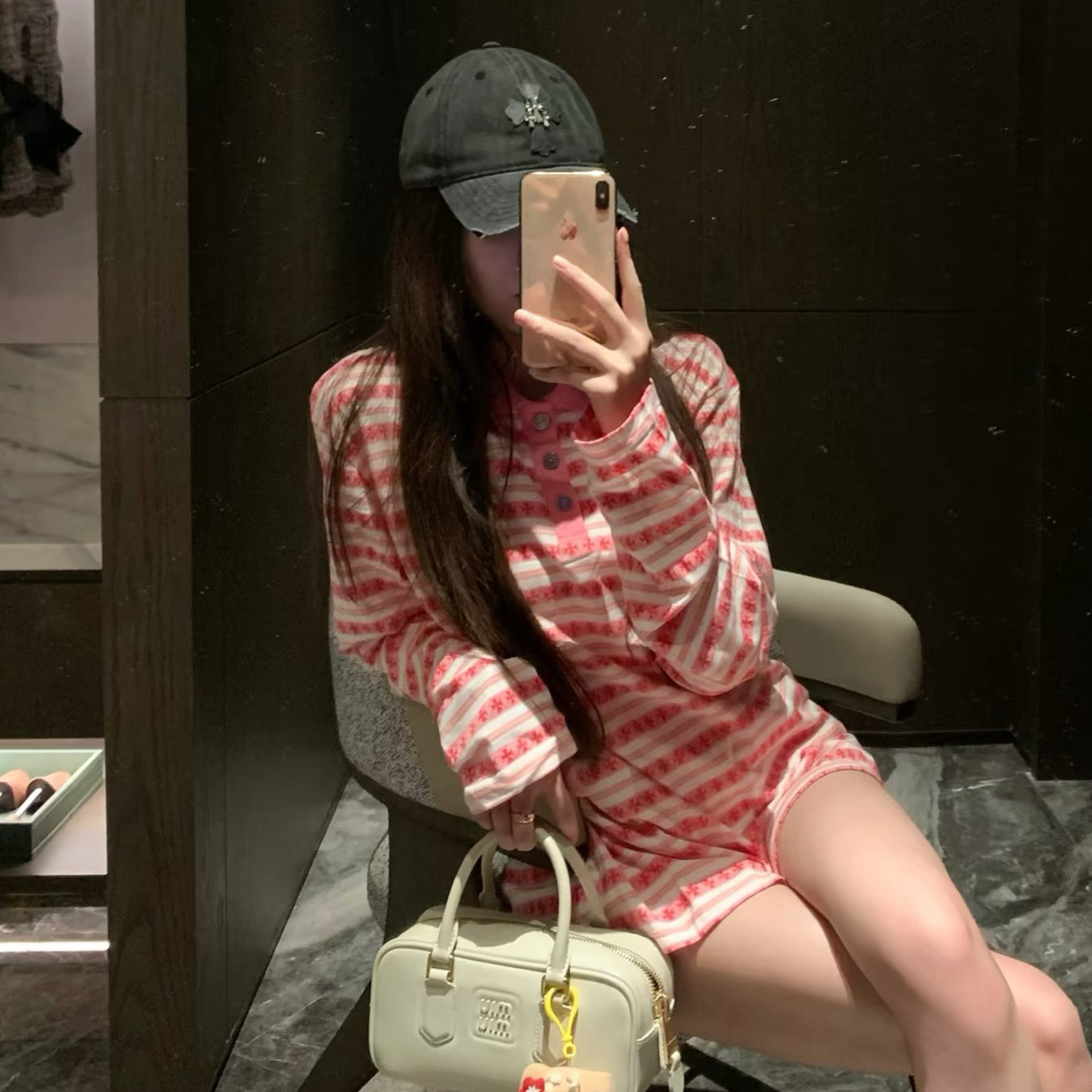 粉色条纹polo衫宽松版型