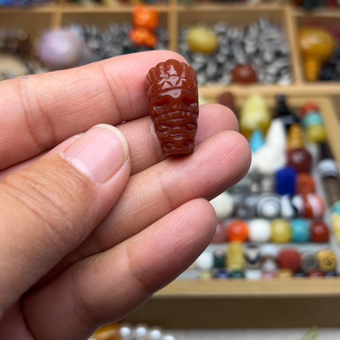 玛瑙/玉髓13mm红尸陀林三通未镶嵌