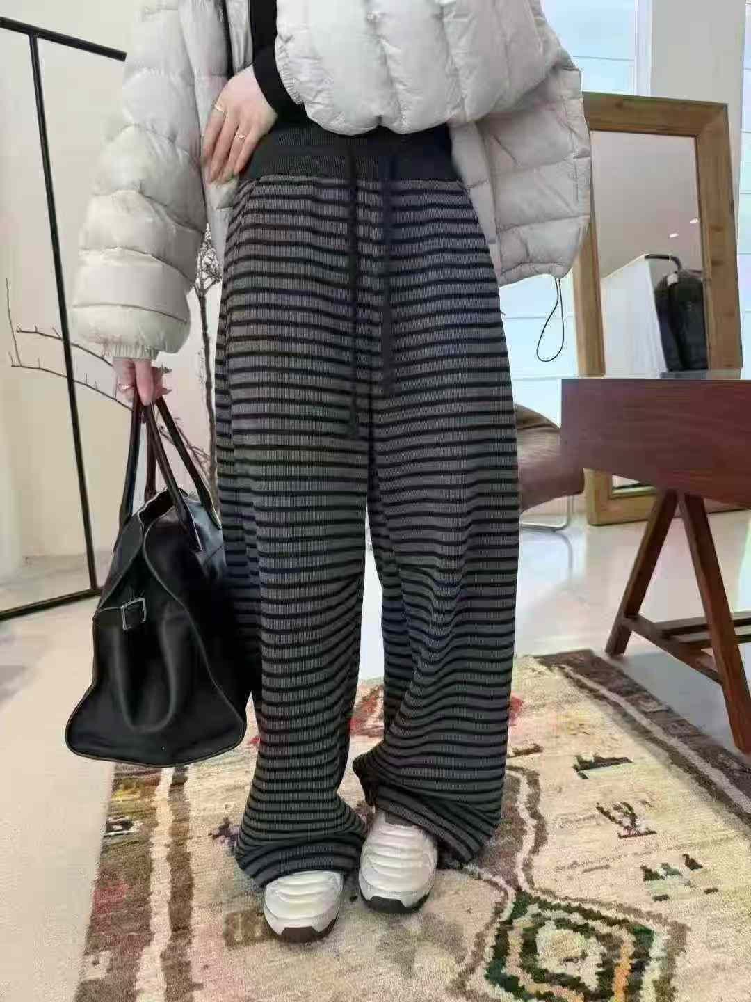 靓衣坊  条纹加绒加厚时尚裤 显瘦款