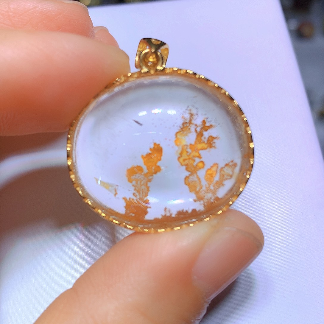 水晶吊坠银S925镀金镶嵌天然水晶