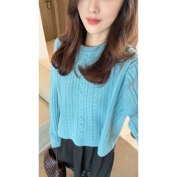 套头麻花 秋冬韩系温柔慵懒风长袖圆领纯色针织衫女