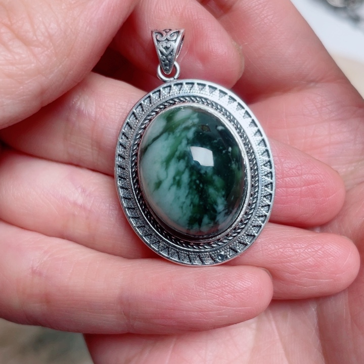 透闪石-蛇纹石玉银S925镶嵌颈饰