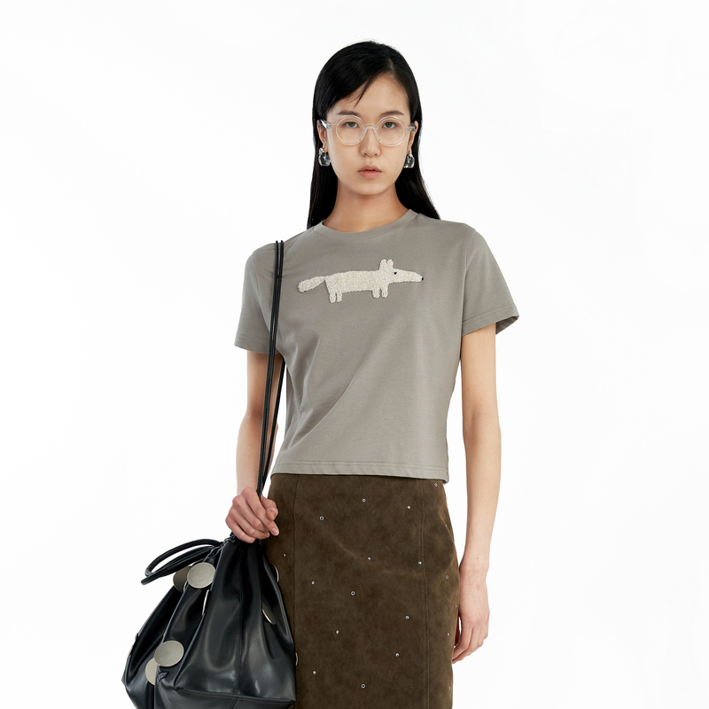 IIIVIVINIKO 2024AW"40S精纺棉纱线"小狐狸装饰短T恤C430505335A