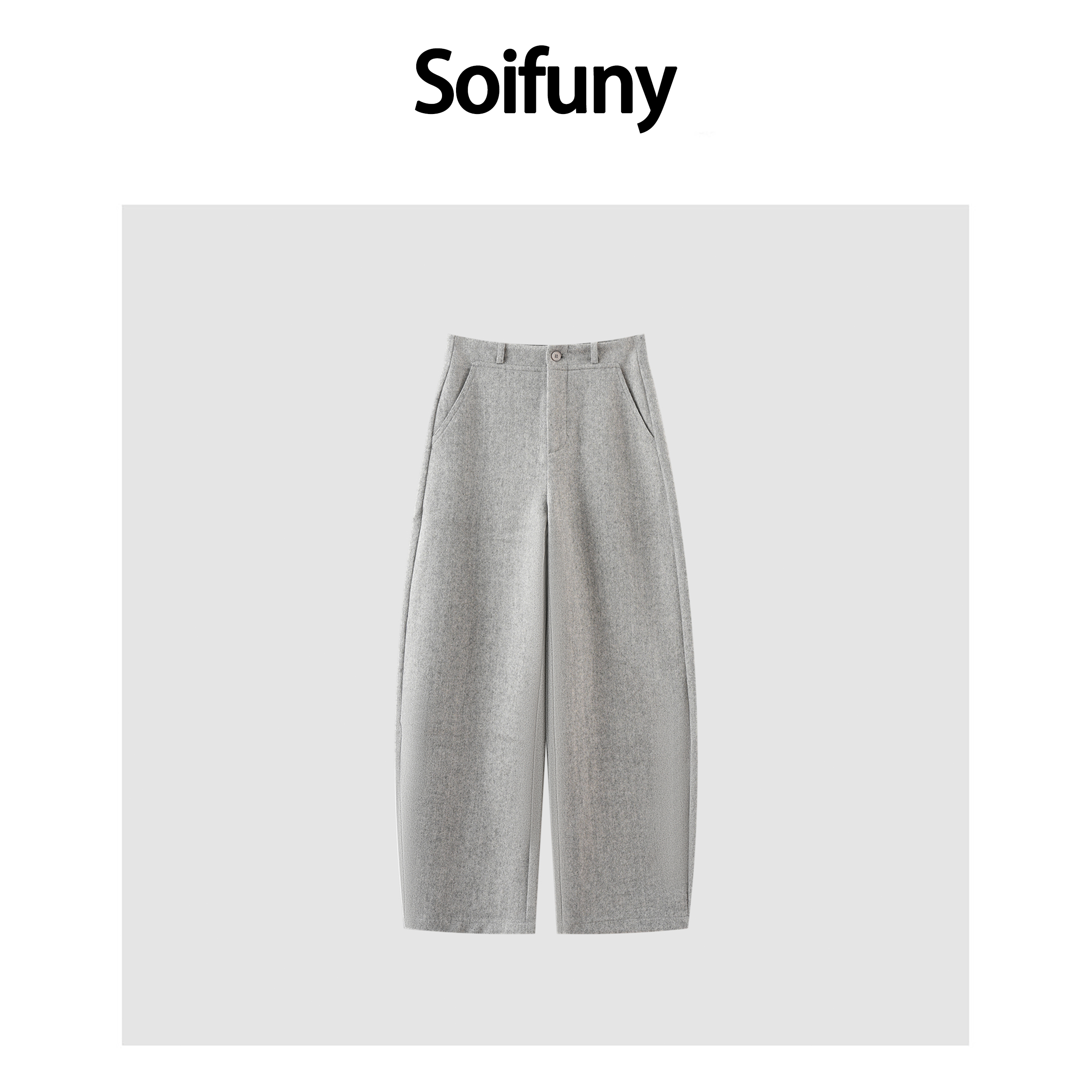 Soifuny设计师款绵羊毛时尚百搭弯刀裤女938