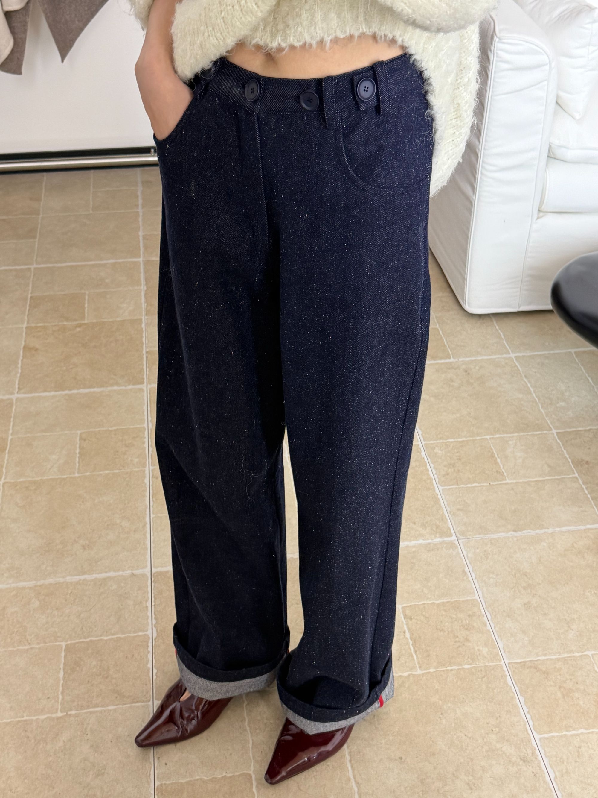 【特调蓝】韩系设计师版型显瘦时尚百搭阔腿牛仔裤*90A35