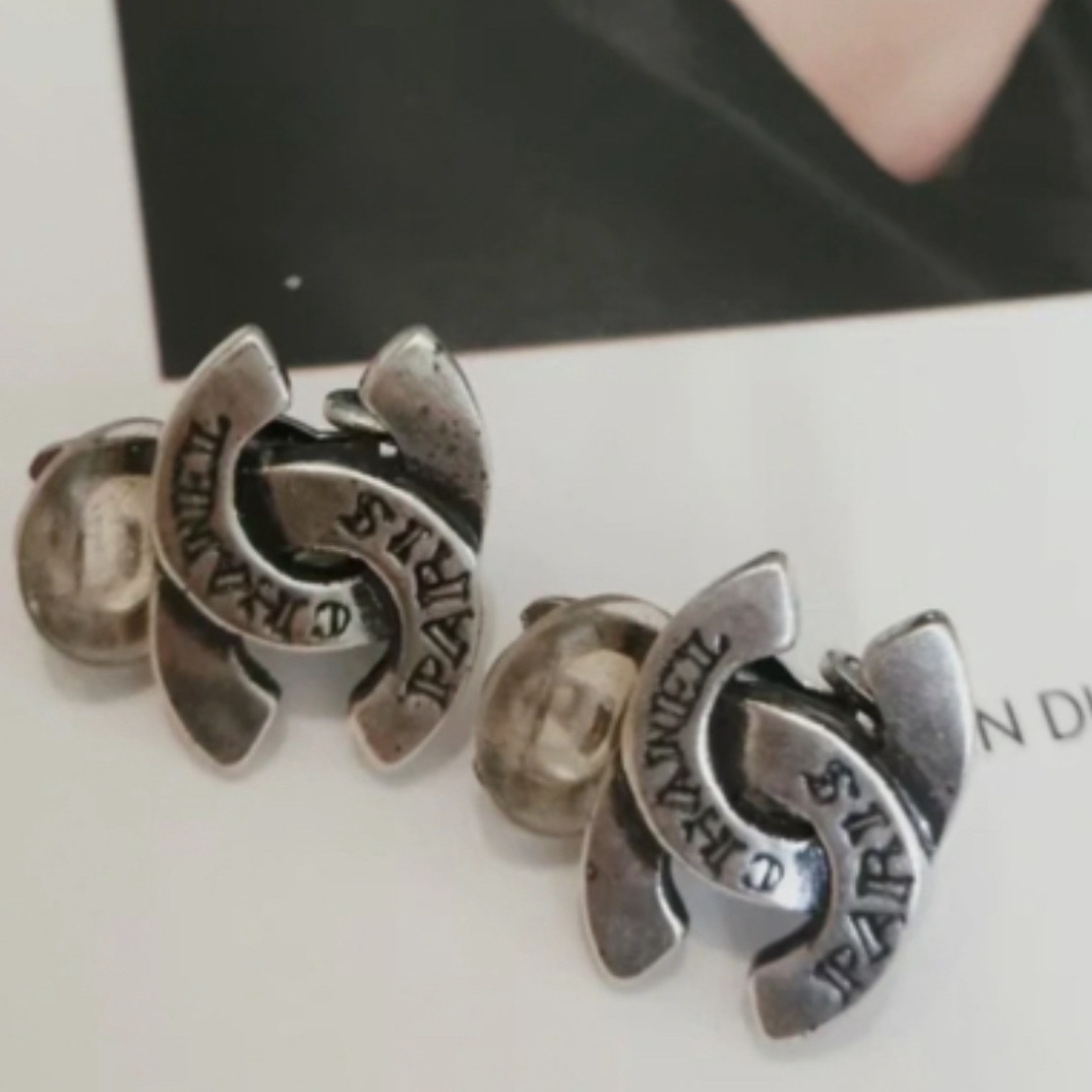 95新 Chanel/香奈儿 只盒/中古99A康鹏双c做旧耳夹